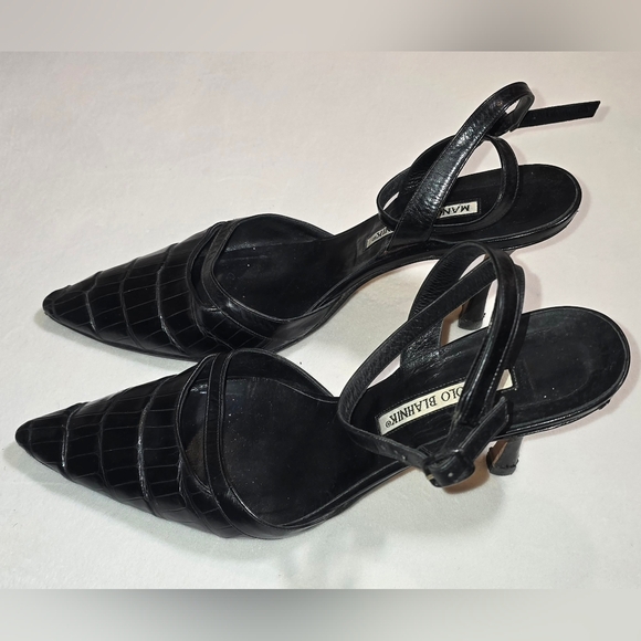 Authentic Manolo Blahnik Croc-Embossed Pointed Toe Slingback Heels 38.5